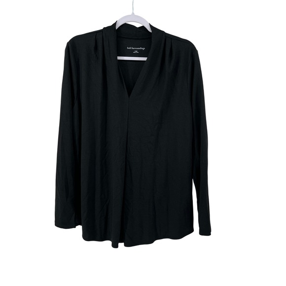 Soft Surroundings Tops - Soft Surroundings Womens Large Black Draped V-Neck Long Sleeve Top 2EP80 Peru